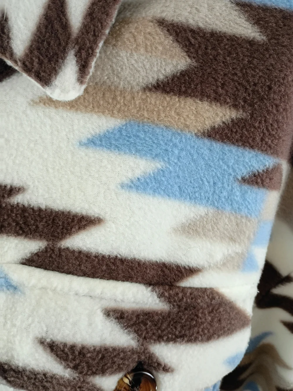 Fringed Fleece Blanket Aztec Print Shacket Jacket in Brown & Light Blue